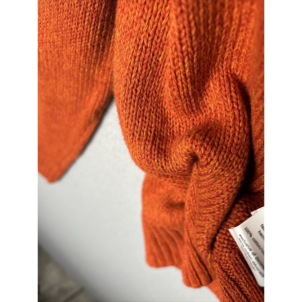 Chaps Men's Sweater Large Orange Mock Neck Henley Elbow Patches Suede Trim 2982 - Picture 10 of 13
